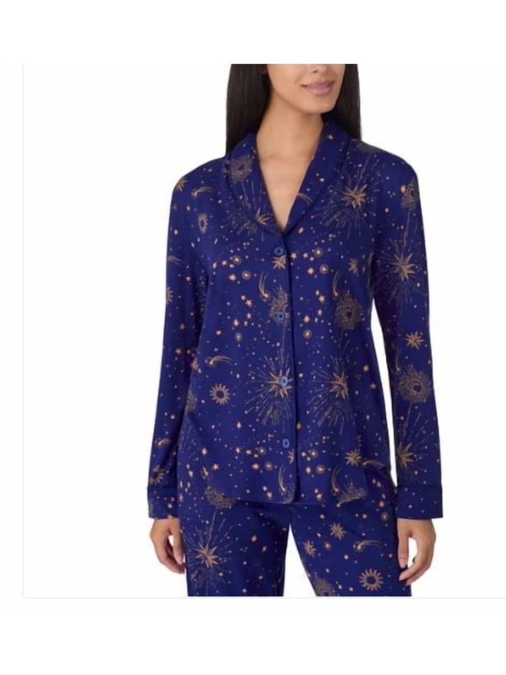 Room Service Celestial Sun Moon Star Pajama Set Blue Gold L